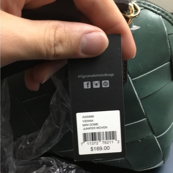 TIGNANELLO VIENNA WOVEN GREEN LEATHER SMALL DOME SATCHEL HAND/ CROSSBODY BAG - Picture 7 of 13